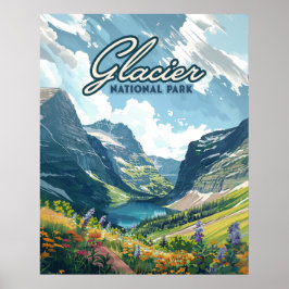 Poster Glacier National Park Montana Lake Retro