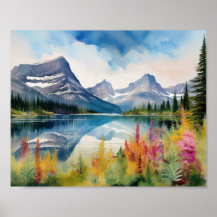 Poster Glacier National Park Montana Watercolor