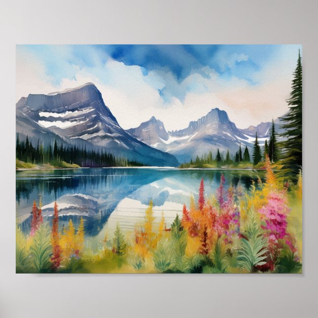 Poster Glacier National Park Montana Watercolor (Frente)