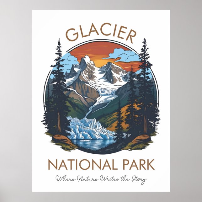 Poster Glacier National Park Vintage Sunset Postcard (Frente)