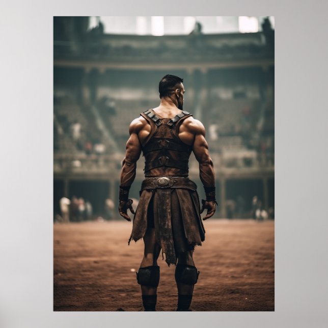 Poster Gladiador poderoso na arena antiga - Inspirin (Frente)