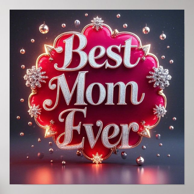Poster Glam Bling Prata Dourada Melhor Mãe (Frente)