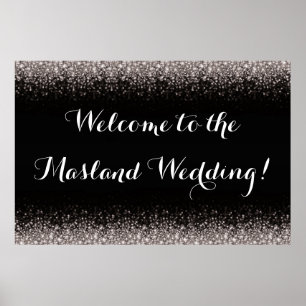 Poster Glam do casamento do Glitz preto de prata