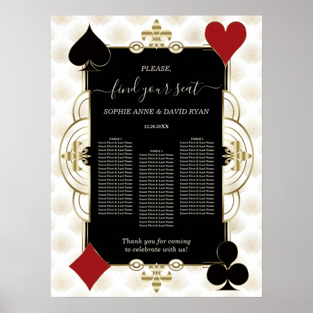 Poster Glam Gold Casino Vegas Wedding Seating Chart  (Frente)