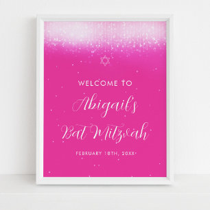 Poster Glam Hot Pink Bat Mitzvah - Sinal de boas-vindas P