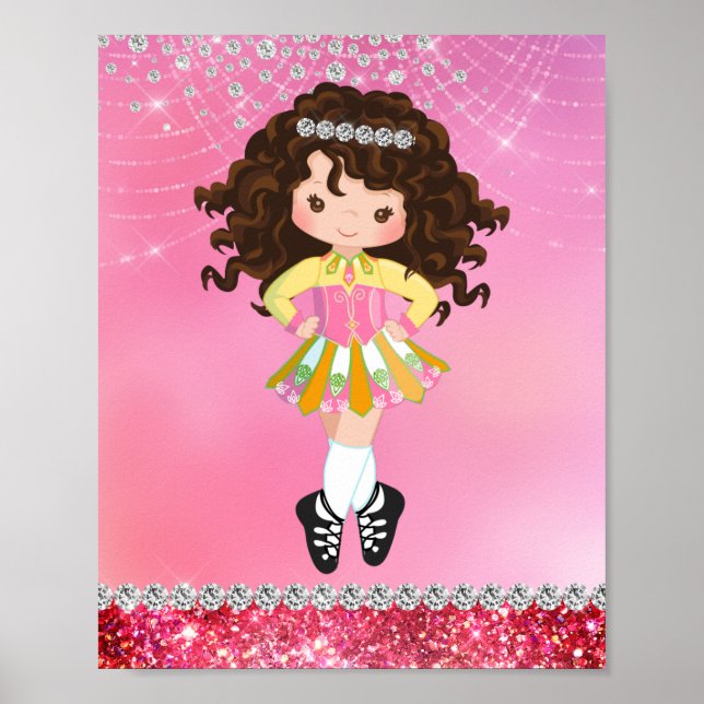 Poster Glam-Rosa Irlandês Dance Brungirl (Frente)