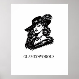 Poster Glam Woman with Cat Fashion Illustration