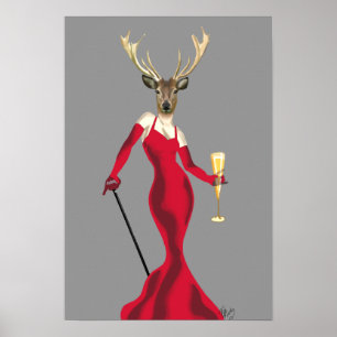 Póster Glamor Deer em Vermelho