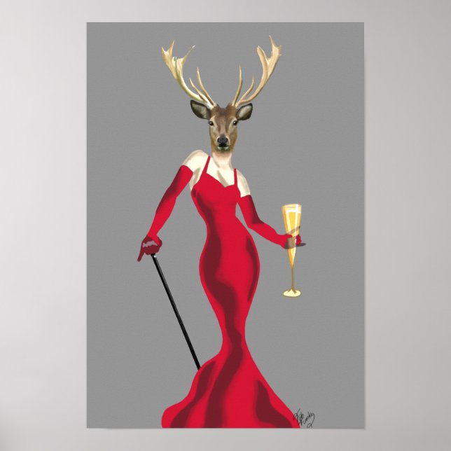 Póster Glamor Deer em Vermelho (Frente)
