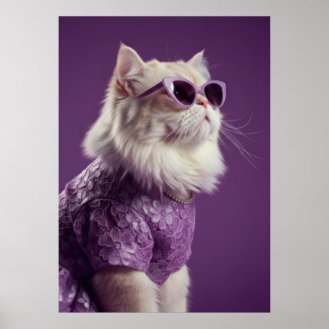 Poster Glamorous Cat in Purple Lace Dress (Frente)