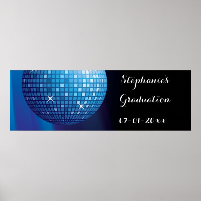 Póster Glamorous Graduation Blue Party Disco Ball (Frente)