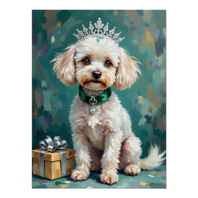 Póster Glamorous White Poodle Princess Christmas Art (Frente)