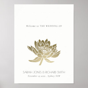 Poster GLAMOUROSO Dourado Pálido FLOR DE LÓTUS BRANCA CAS