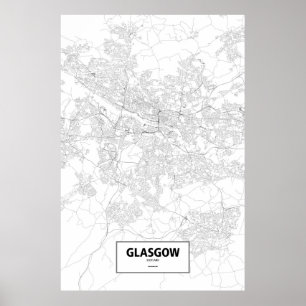 Póster Glasgow, Escócia (preto no branco)