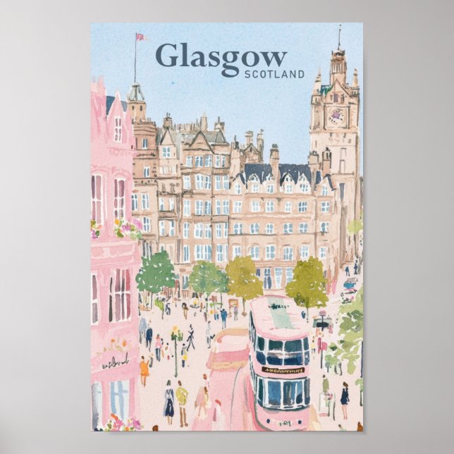 Poster Glasgow Scotland Gouache Paint Viagem (Frente)