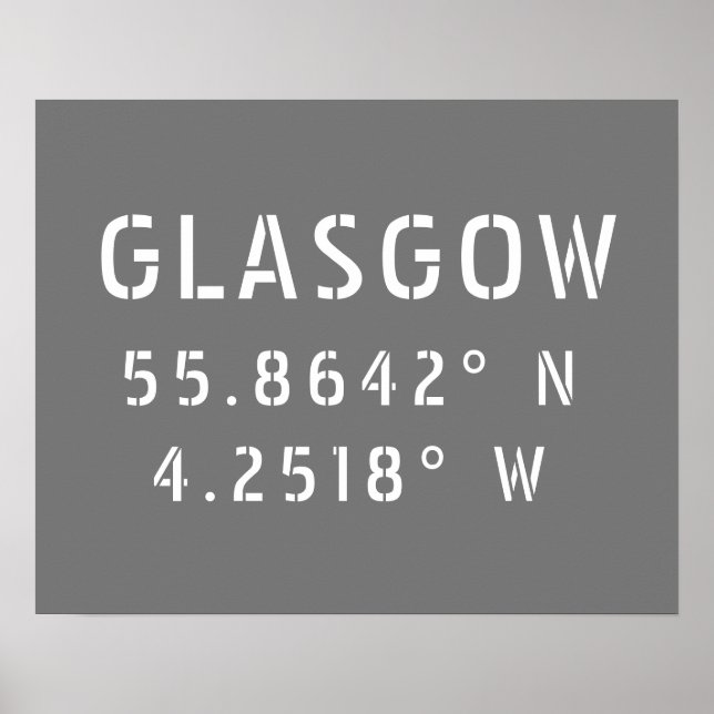 Poster Glasgow Scotland Latitude & Longitude (Frente)