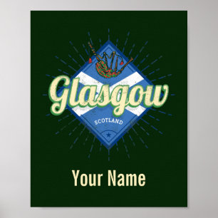 Poster Glasgow UK City Scotland Retro Bagpipe Vintage