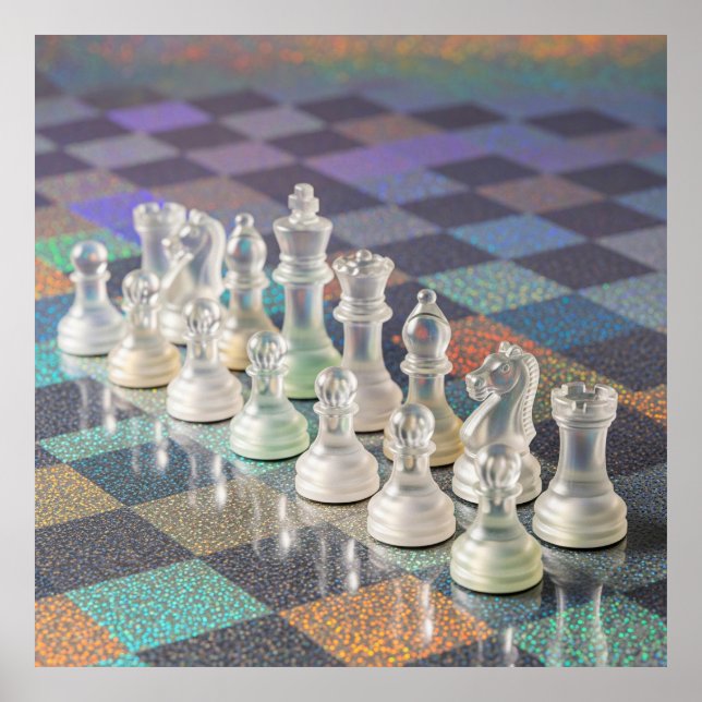 Poster Glass Chess Set Reflective Chessboard Aesthetic (Frente)