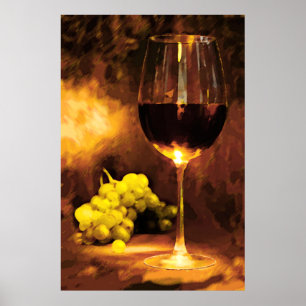 Póster Glass of Wine & Green Grapes in Candlelight