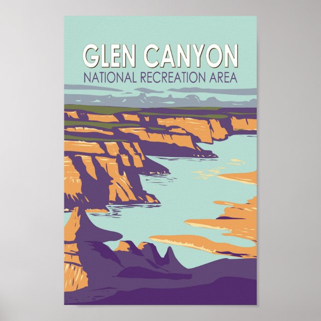 Poster Glen Canyon Lake Powell Viagem Art Vintage (Frente)