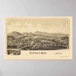 Póster Glendale, mapa panorâmico das MÃES - 1890