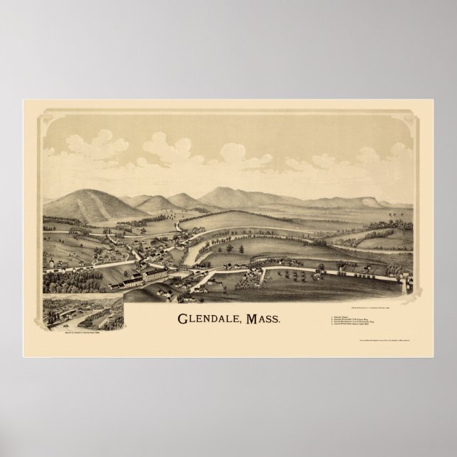 Póster Glendale, Mapa Panorâmico do MÃE - 1890 (Frente)