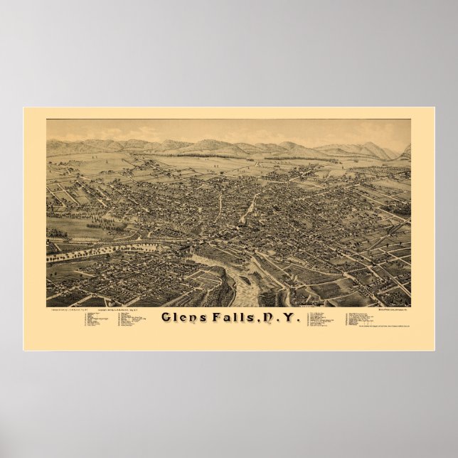 Poster Glens Cai, Novo Mapa Panorâmico - 1884 (Frente)