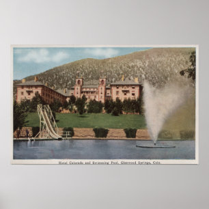 Poster Glenwood Springs, CO - vista do hotel CO & piscina