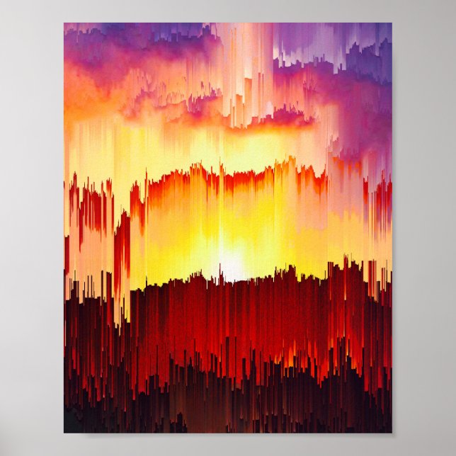 Poster Glitch Sunset Sky Abstract Art (Frente)