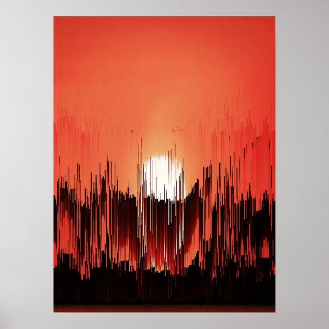 Poster Glitch Sunset Skyline Abstract (Frente)
