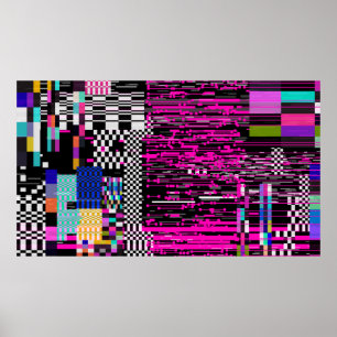 Poster Glitched retro VHS screen with flickers and broken