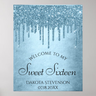 Poster Glitter Azul De Grelha Glam Sweet Sessenta