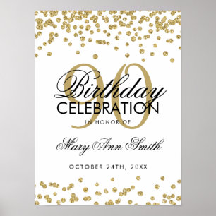 Poster Glitter Confetti de aniversário de 90 Dourado
