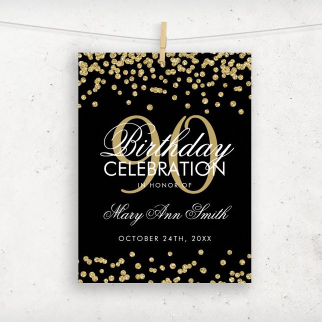 Poster Glitter Confetti Preto para o 90 Dourado (Criador carregado)