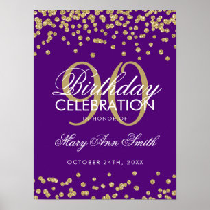 Poster Glitter Confetti Roxo de Parto de 90 Dourado