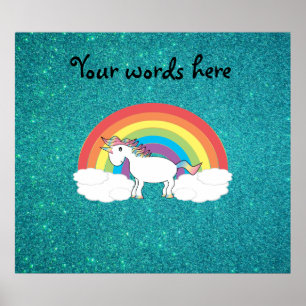 Póster Glitter de arco-íris unicórnio