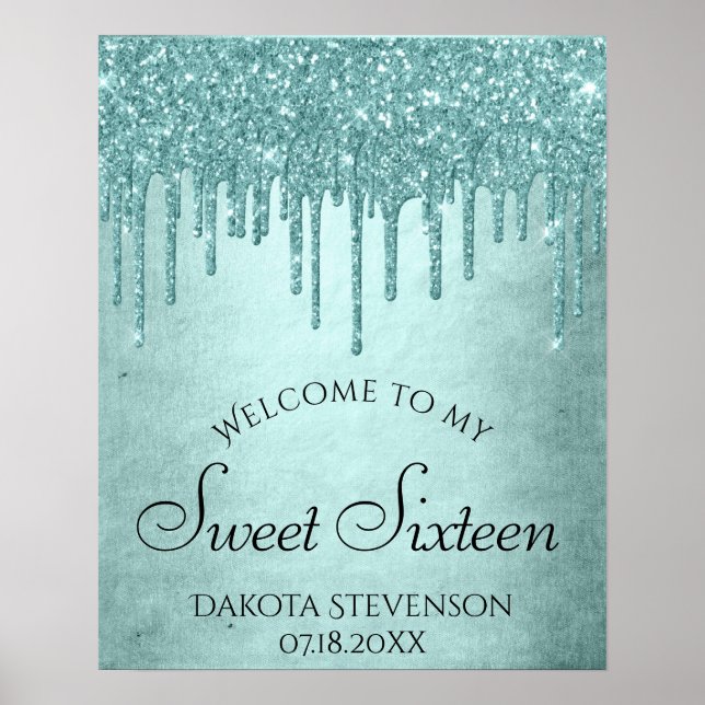 Poster Glitter de Mensagem de Discagem | Aqua Teal Sweet  (Frente)