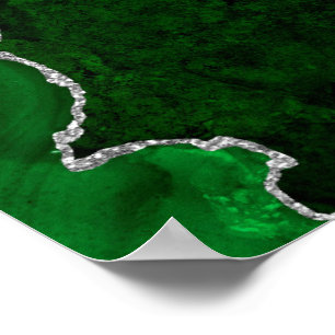 Poster Glitter de Prata Glamorosa Marble Floresta Verde