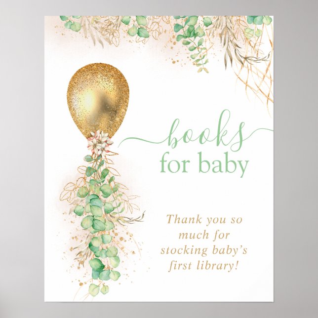 Poster Glitter Dourado Eucalyptus Balloon Livros Para Beb (Frente)