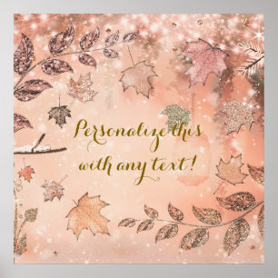 Póster Glitter Fall Leaves Winter Golden Autumn Party