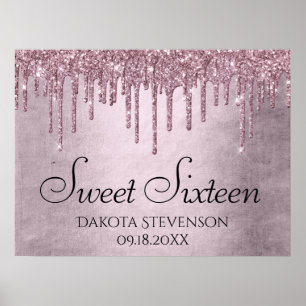 Poster Glitter Girly   Dusty Mauve Pink Sweet 16