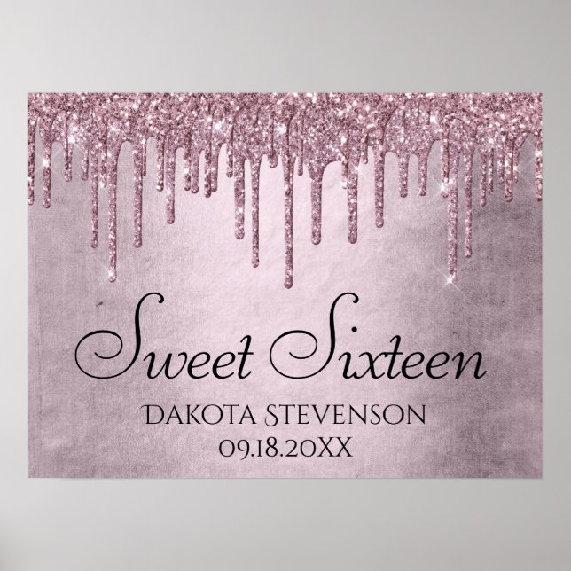 Poster Glitter Girly | Dusty Mauve Pink Sweet 16 (Frente)