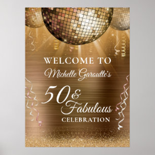 Poster Glitter Glam 50 e Fabulosa Bola de Disco Dourada