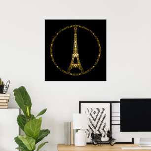 Póster Glitter ouro em Torre Eiffel brilha em preto