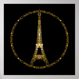 Póster Glitter ouro em Torre Eiffel brilha em preto