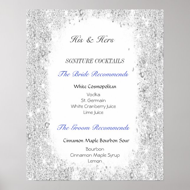 Poster Glitter prateado, coquetéis de assinatura, persona (Frente)