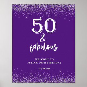 Poster Glitter prateado roxo 50ª Festa de aniversário