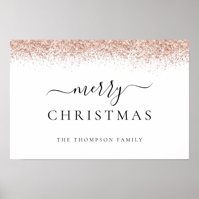 Poster Glitter Rosa Dourado Nome Branco Feliz Natal (Frente)