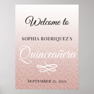 Poster Glitter Rosa Quinceañera 15 Birthday