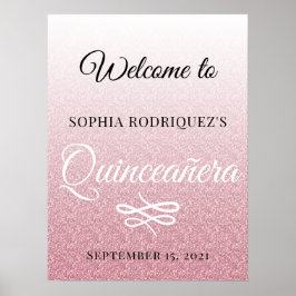 Poster Glitter Rosa Quinceañera 15 Birthday Boas-vindas P